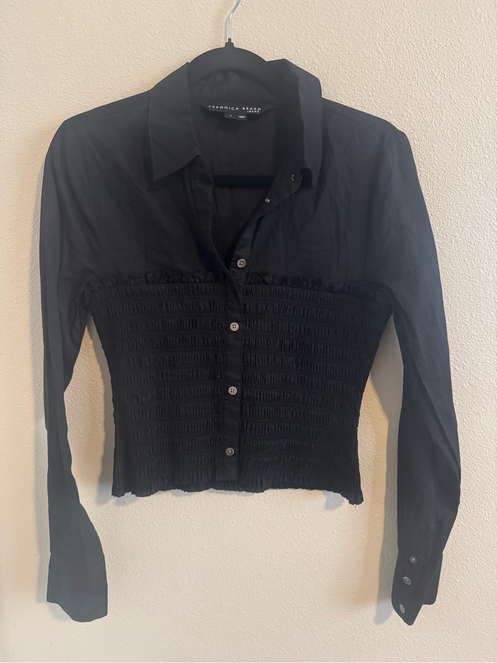 Veronica Beard Black Smocked Button-Down Shirt - Size S